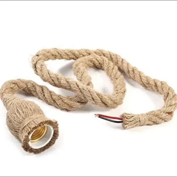 NEW in Bag 5 pcs Hemp Rope Pendant Lights, Ceiling Lamp Single Head, Hard Wire - Picture 5 of 6